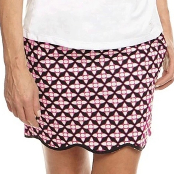 GOLFTINI FIERCE Geometric Patterned Pink Black White Scalloped Hem Skirt Skort 4 - Picture 1 of 8